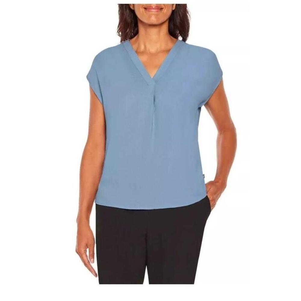 Banana Republic Women's Short Sleeve V-Neck Blouse, Blue, Size XL AG9 AH9